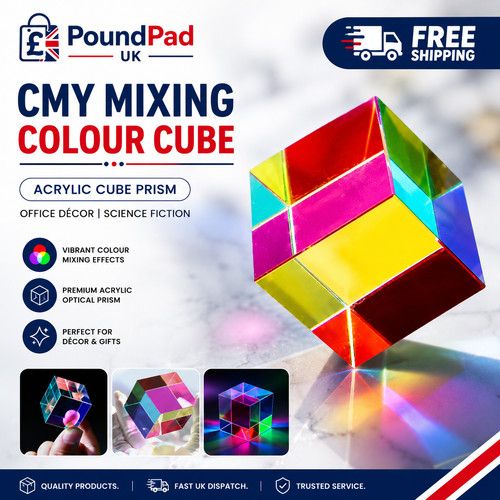 CMY Magic Prism Cube 20mm Optical Crystal Rainbow Colour Science Desk Toy
