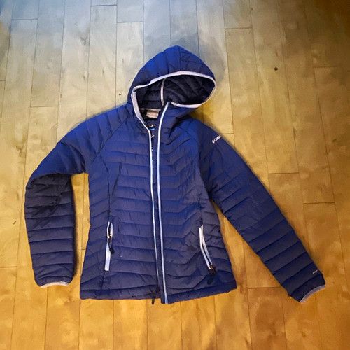 Columbia Omni-Heat Ladies Blue Puffer Jacket Hooded Full Zip Insulated Size XS
