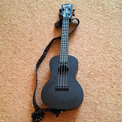 Kala Waterman Ukulele Black 4-String Acoustic Satin Finish w/ Bag Strap Strings