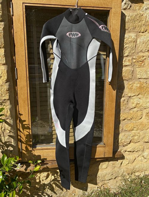 TWF Women’s Full Length Wetsuit Front Zip Black/Grey/Pink Size 10