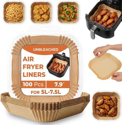Air Fryer Liners, 100Pcs Disposable Baking Parchment Paper, Non-Stick & Greasepr