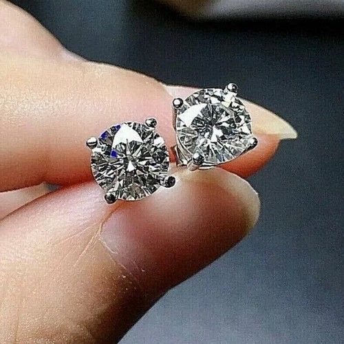 3Ct Round Cut Diamond Solitaire Stud Earrings 14K White Gold Finish Wedding Gift