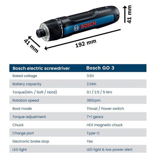 Bosch Go3 Mini Electric Screwdriver Set Rechargeable Cordless 3.6V USB Automatic — image 6