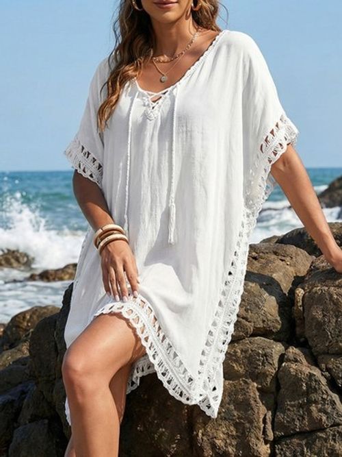 PLUS SIZE Ladies Cover Up Beach Baggy V Neck Dress Swimwear Holiday Long Tops UK