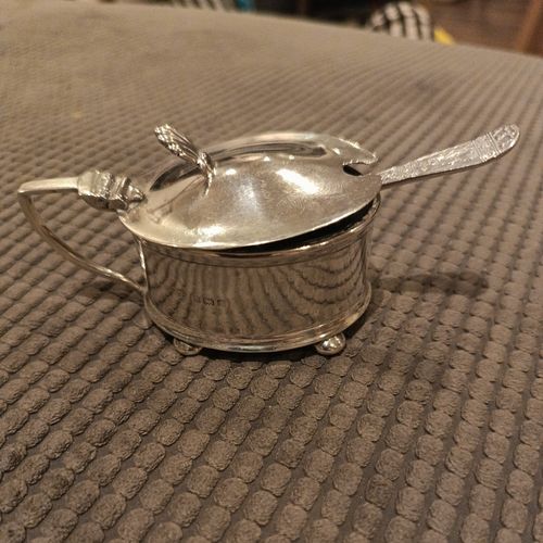 Antique Sterling Silver Mustard Pot and Spoon — image 1
