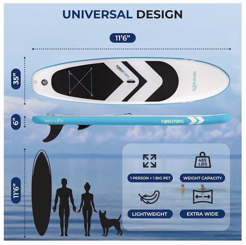 SereneLife Paddle Paws 11'6" Inflatable SUP Kit Paddle Pump Fins Carry Bag — image 4