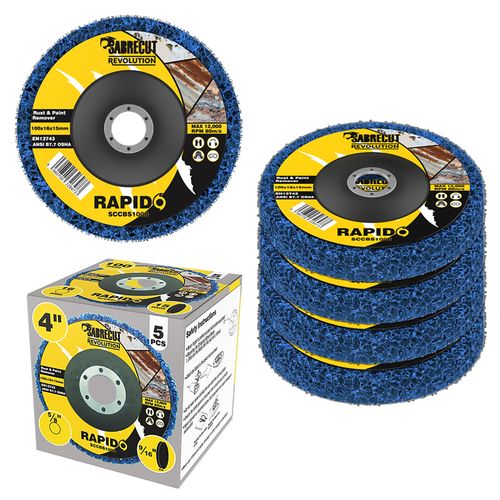 5 x SabreCut 100mm 4" Poly Strip Wheel Discs Paint Rust for Grinders 16mm Hole — image 1