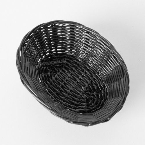 Set of 2 Black Poly Rattan Wicker Storage Baskets Fruit Bread Food Display Decor