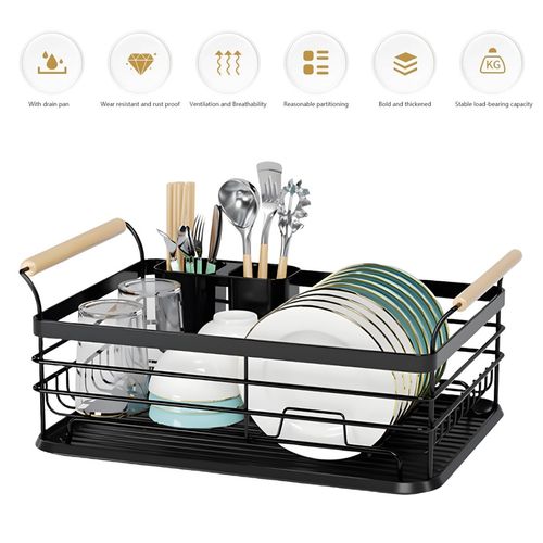 Handle Kitchen Dish Drainer Rack with Drip Tray Cutlery Holder — image 7
