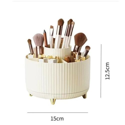 360° Rotating Makeup Organizer - Acrylic Brush Holder Cosmetic Storage Box White — image 8