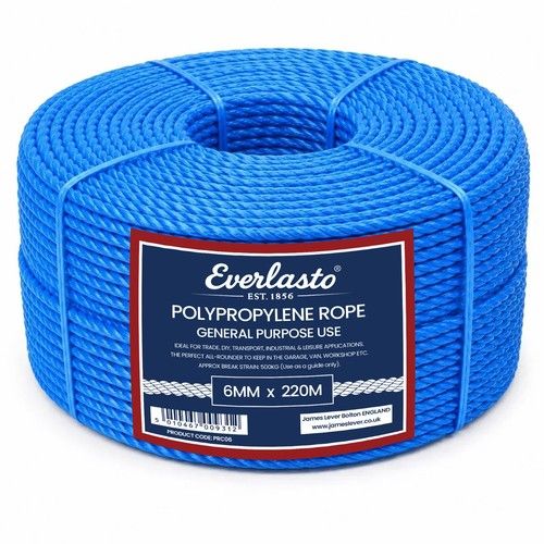 220M TRADE COILS - EVERLASTO BLUE POLYPROPYLENE ROPE 6MM,8MM,10MM,12MM,14MM,16MM