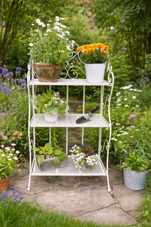 Vintage White Metal Plant Stand 3 Tier Garden Shelf Flower Pot Display Rack