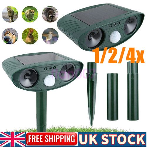 4x Ultrasonic Solar Cat Dog Repellent Fox Pest Scarer Deterrent Repeller Garden