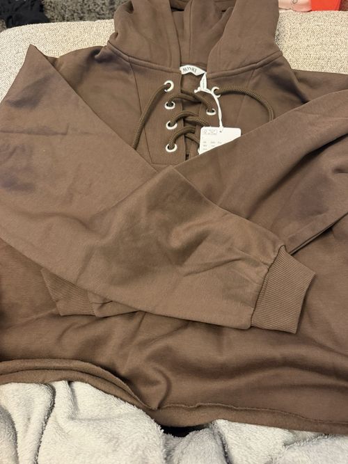 Monki Brown Lace-Up Pullover Hoodie, Women’s Regular Size S, Long Sleeve — image 4
