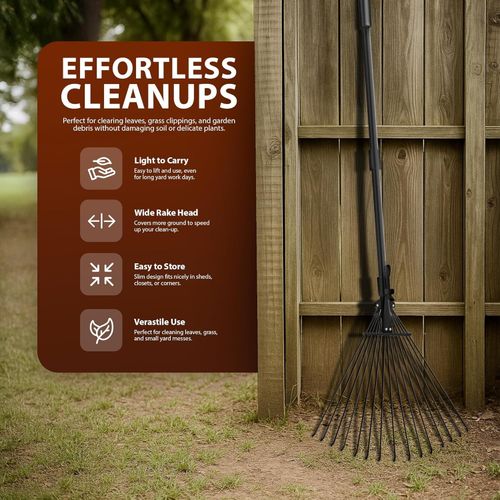 25 TINES ADJUSTABLE TELESCOPIC METAL GARDEN RAKE LEAF METAL HANDLE LAWN GRASS — image 7