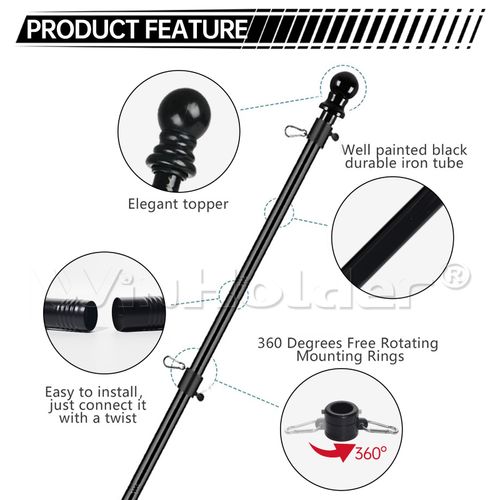 1-4PC 6FT Flag Pole Kit Wall Mounted Telescopic Top Ball Flagpole Outdoor Garden — image 8