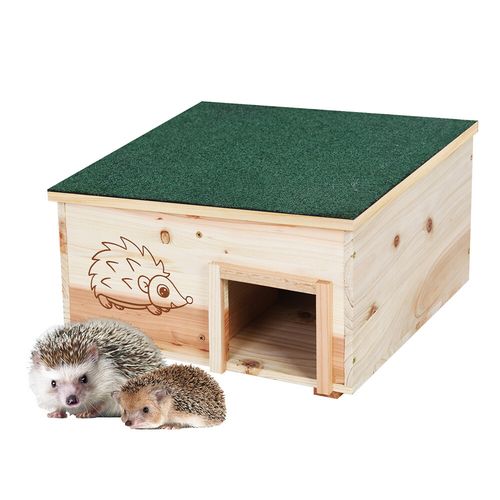Raised Wooden Hedgehog House Animal Hibernation Shelter House with Green Roof — image 3