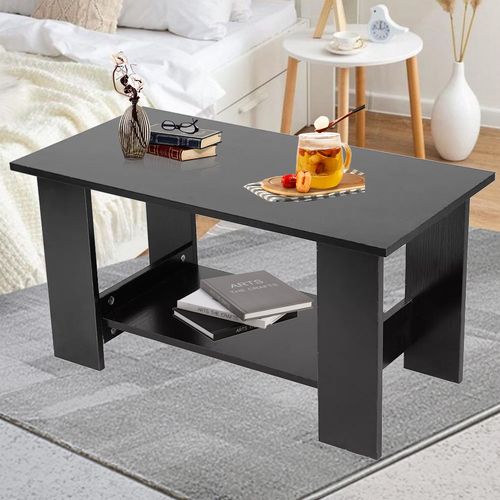 Modern Coffee Table Living Room Tea Side End Desk With Lower Storage Shelf Black — image 4