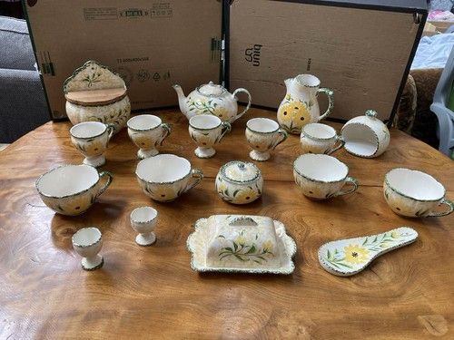 Vintage Obrarte Portugal Sunflower Tea Set – Teapot, Creamer, Sugar Bowl & Cups