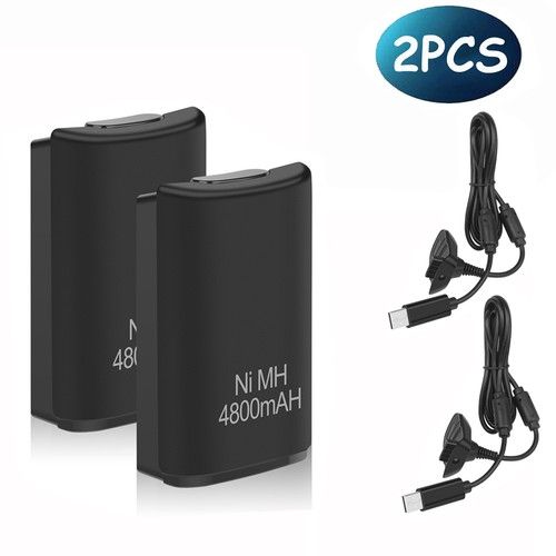 2pcs Rechargeable Battery For Xbox 360 Controller 4800mAh + Charger Dock Cable