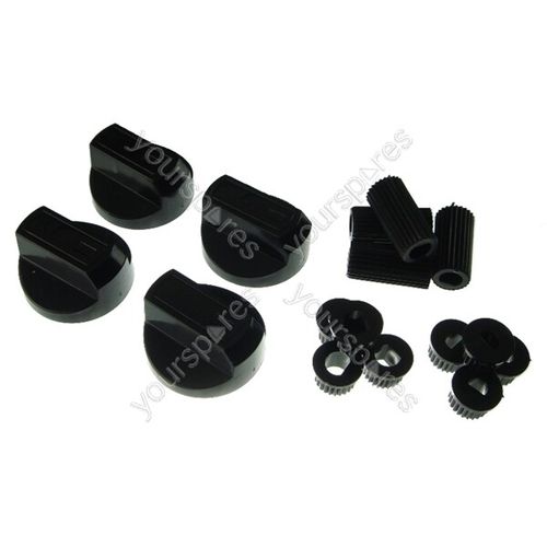 4 X Fully Universal Cooker Oven Hob Black Control Knobs With Adaptors — image 2