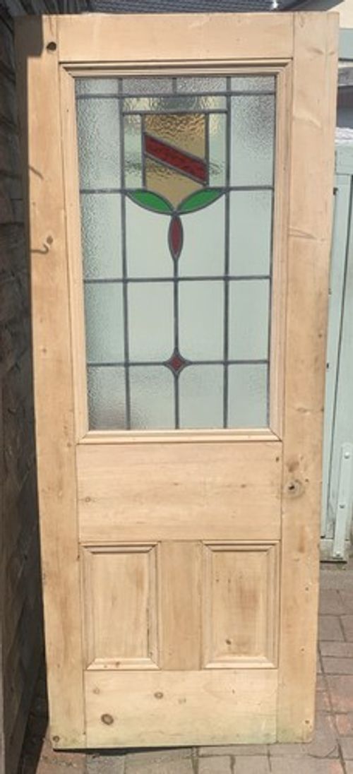 Old Original Victorian Stained Glass Internal Pine Door 75cm/194cm/3.75cm