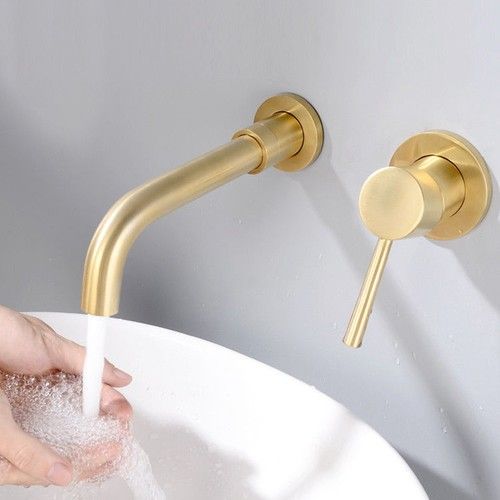 Wall Mounted Bathroom Basin Mixer Tap with 20CM Spout -Brushed Brass Gold
