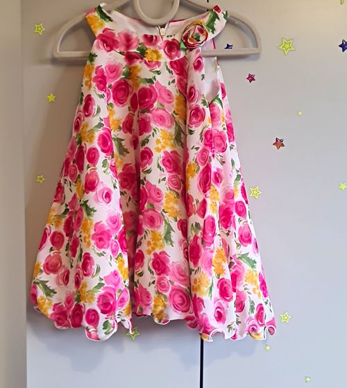 Special Occasion Girls Pink Floral Satin Sleeveless A-Line Dress 18-24 Months — image 1