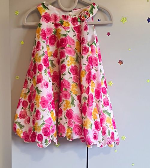 Special Occasion Girls Pink Floral Satin Sleeveless A-Line Dress 18-24 Months