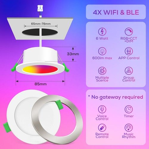 68mm RGB WIFI LED Recessed Ceiling Light Bluetooth Dimmable Spot Downlight Alexa