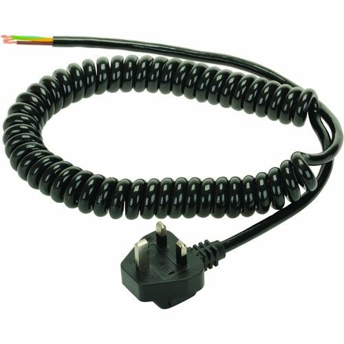 HEAVY DUTY CABLE COILED CURLY MAINS FLEX 13a WITH MOULDED UK PLUG 102048