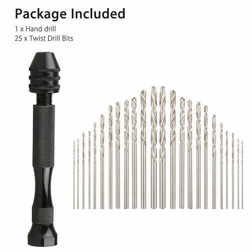 26pcs Micro Hand Drill Bits Small Manual Keyless Chuck Pin Vise Rotary Tool Kit — image 5