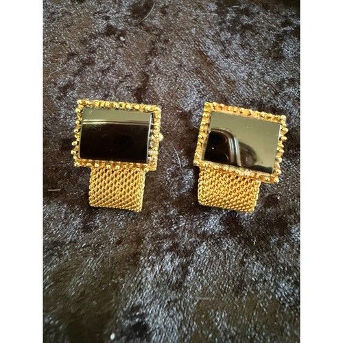 Vintage Black & Gold Mesh Wraparound Cufflinks Retro Men’s Formal Jewelry