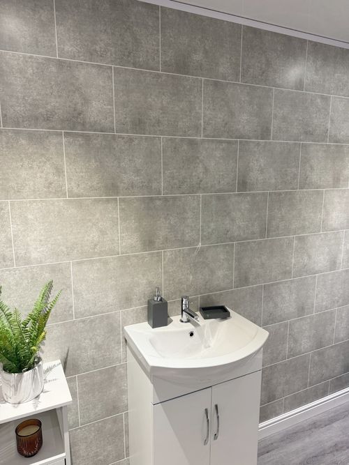 Grey Brick Grout Line Tile Effect Bathroom Wall Panels PVC Shower Wall Cladding — image 2