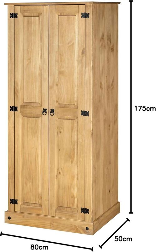 Corona Wardrobe 2 Door Bedroom Solid Mexican Pine Wood Flat Top — image 2