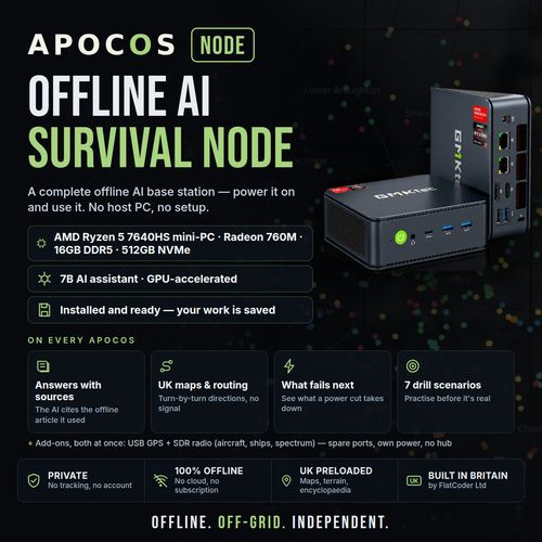 Offline AI Mini PC - UK Maps, Prepper Survival System, Off-Grid - ApocOS Node — image 1