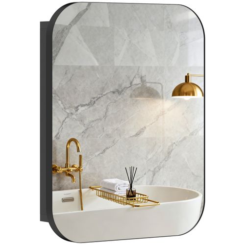 HOMCOM Wall Mounted Bathroom Cabinet with Mirror Adjustable Shelves Black — image 1