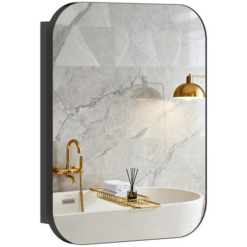 HOMCOM Wall Mounted Bathroom Cabinet with Mirror Adjustable Shelves Black
