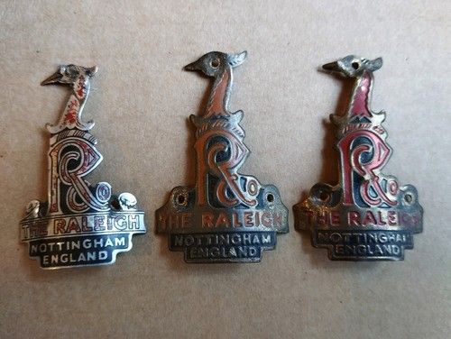 3 x Original Raleigh Bicycle Head badge Head Tube Badge Old School Vintage Item