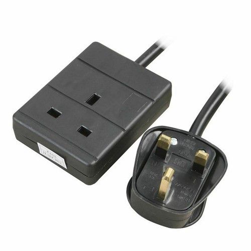 1m 1 Gang Single Way UK 13A Mains Power Socket Extension Lead BLACK [008318]