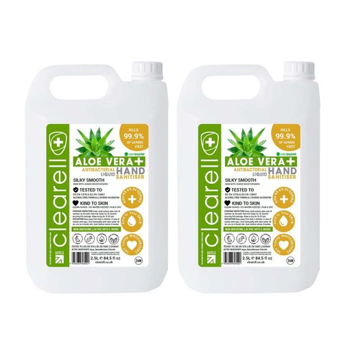 Clearell ALOE VERA Hand Sanitiser LIQUID 5 Litres Kills 99.9% Alcohol Free 5L — image 2