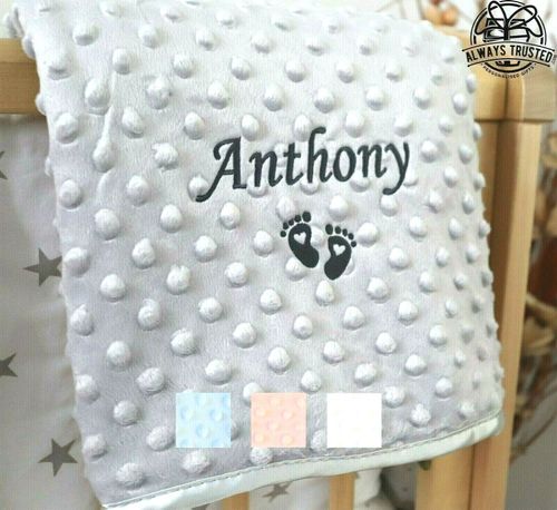 PERSONALISED BABY BLANKET EMBROIDERED SOFT BUBBLE ITALIC FONT BABY BOY GIRL GIFT — image 1