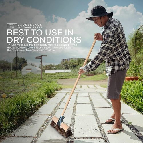 13'' Outdoor Broom Saddle Head Handle Yard Heavy Duty Stiff Bristles Sweeping — image 5
