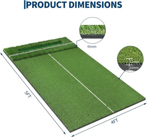 Golf Hitting Mat 5x4 ft with Ball Tray Dual Turf Swing Driving Training Practice — image 5