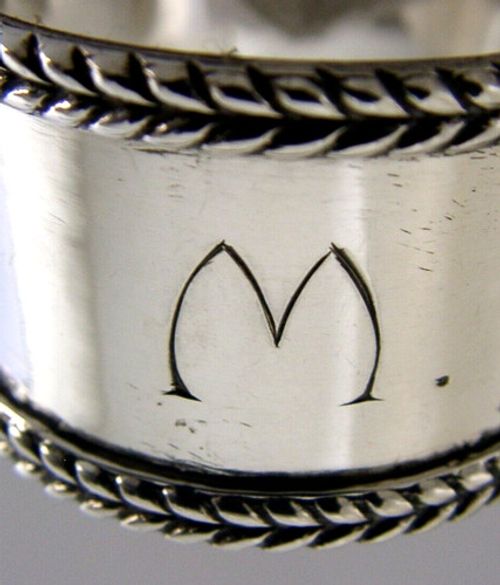 ARTS & CRAFTS ENGLISH STERLING M SILVER NAPKIN RING 1956 HAND MADE