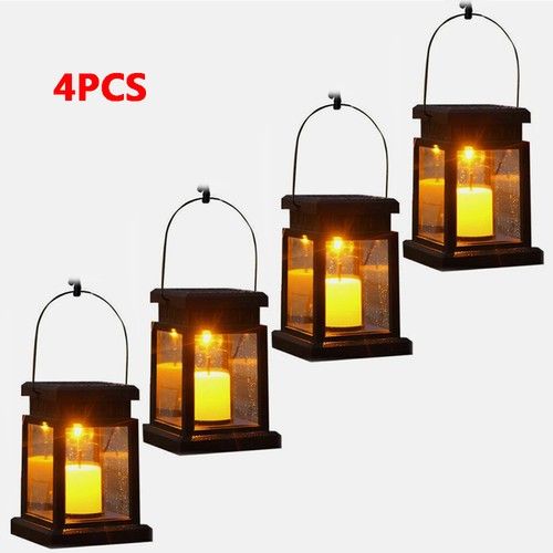 4Pcs Solar Power LED Lantern Lights Waterproof Lamp Hanging Outdoor Garden Light