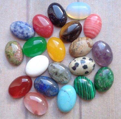 20pc Mix 10x14mm Oval Gemstone Cabochons Carnelian Amethyst Lapis Malachite Jade