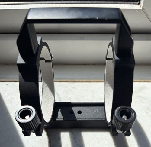 Universal 70mm telescope/camera lens adjustable dual mounting ring with handle.