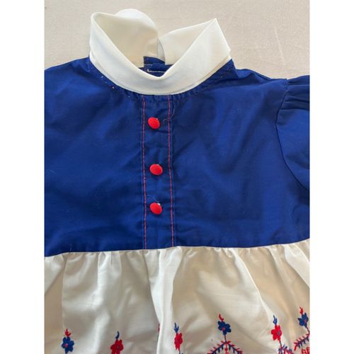 Vintage Kids Blue White Red Embroidered Long Sleeve Dress Mock Neck Size 3 USA — image 4
