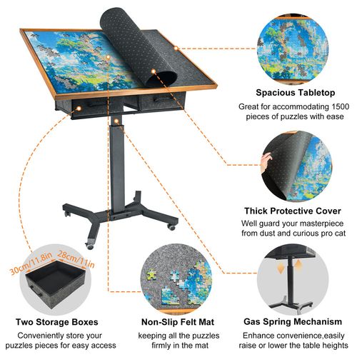 1500Pcs Jigsaw Puzzle Table Storage Board 2-Drawer & 4-Level Adjustable Tilting — image 12